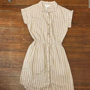 Japna Tan and White Striped Shirt Dress size xs NWOT